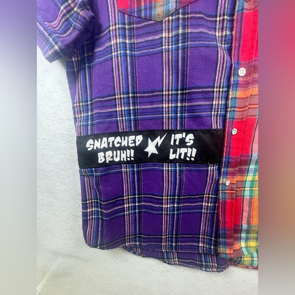 Kleep Men’s Flannel Shirt Long Sleeve Half & Half Button Down Plaid Patch XL B40 - Picture 3 of 7